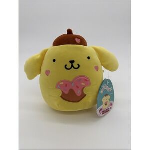 Squishmallows 8 inch Sanrio Pompompurin Holding Heart Shaped Cookie Plush New